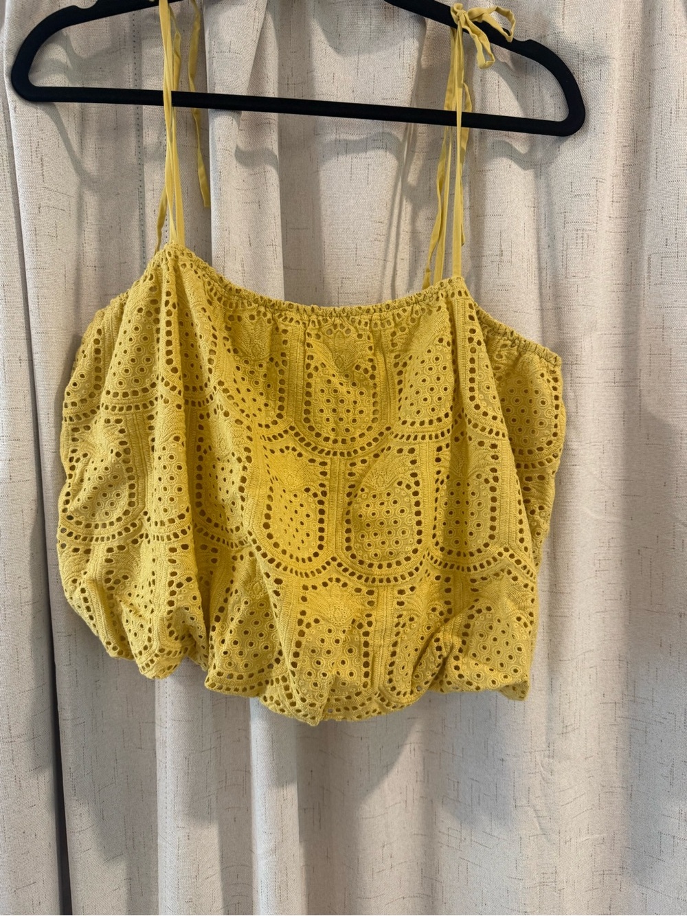 Greylin Yellow Eyelet Tie-Shoulder Cropped Camisole